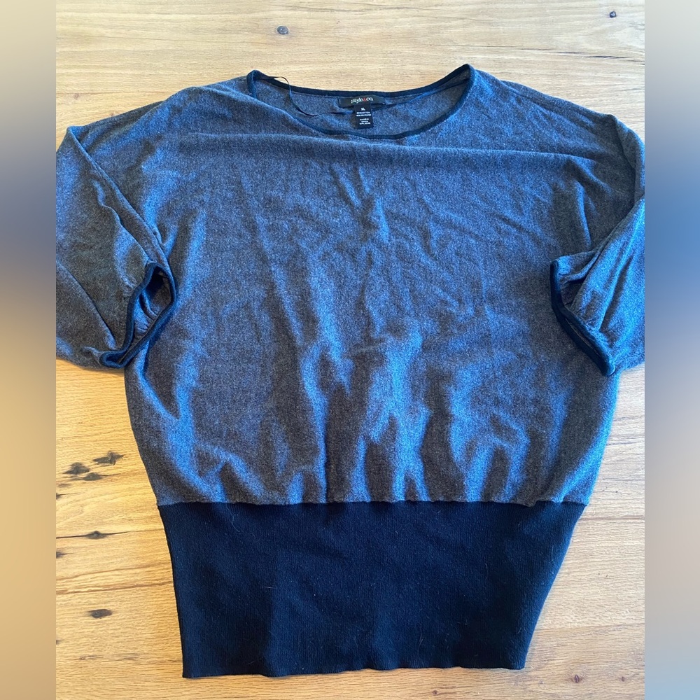 Style & Co. Black Gray Boxy Short Sleeve T-Shirt XL Women’s‎ Preloved